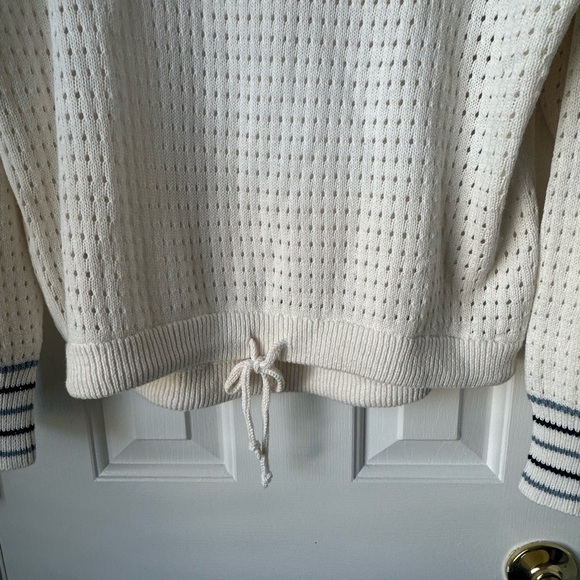 Lou & Grey Striped Pointelle Drawstring Sweater Small - Picture 3 of 4